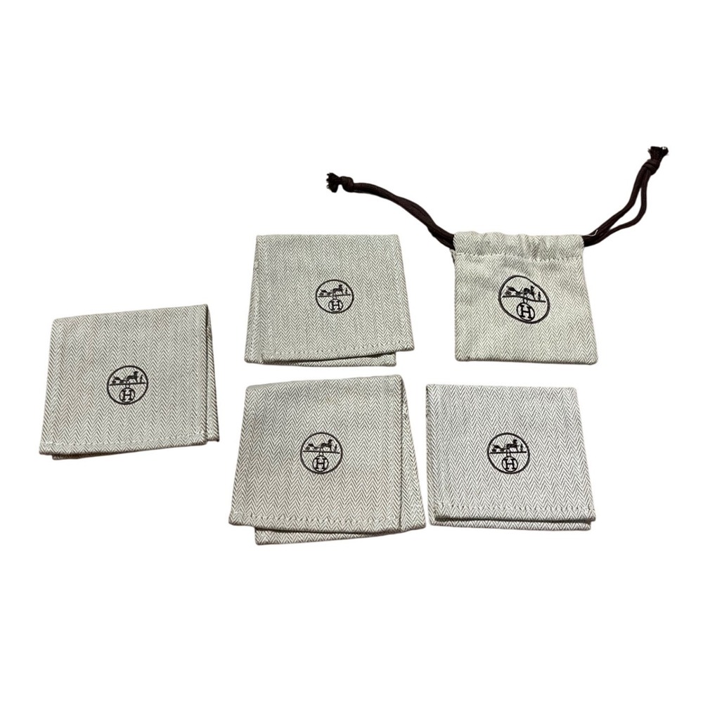 Hermes Jewelry Dust Bag Storage Set 5 Piece Herringbone Canvas Pouches Tan ‎ I06